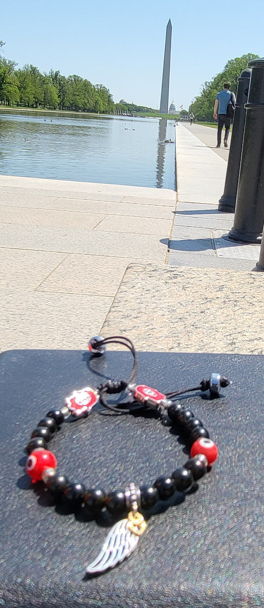 Angel Wing with Black Onyx and Hamsa Hands Bracelet